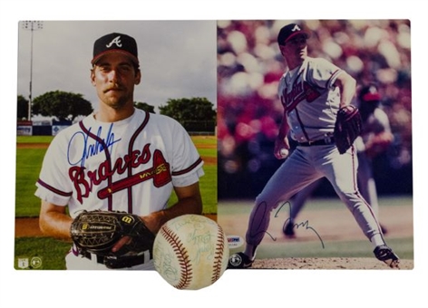 Atlanta Braves Autograph Lot: Greg Maddux/John Smoltz 8x10 Photos, & 1996 Team Signed Ball